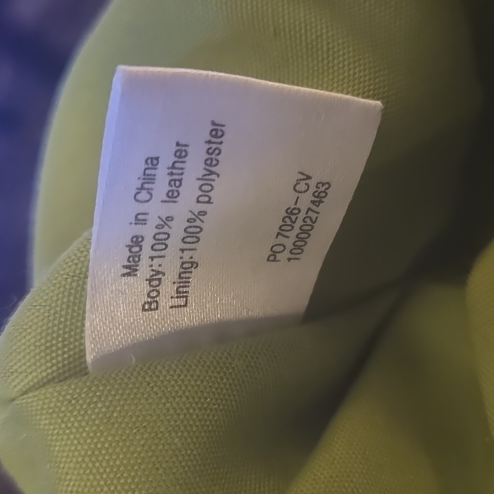 The Sak Lime Green Leather Boho Shoulder Bag Zip Close Beads Charms 15"w x11"h - Picture 10 of 10